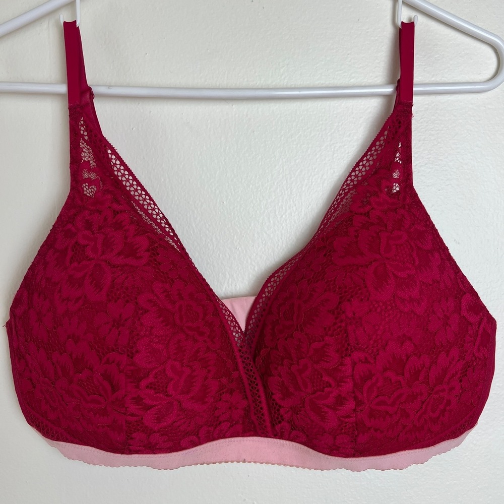 Knix Women's Bra Size XXL Red Lace Pink No Underwire Shaping Comfort = 40D/40DD